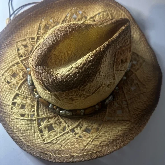 Brown Woven Straw Hat with Beaded Band❤️ - Picture 17 of 17